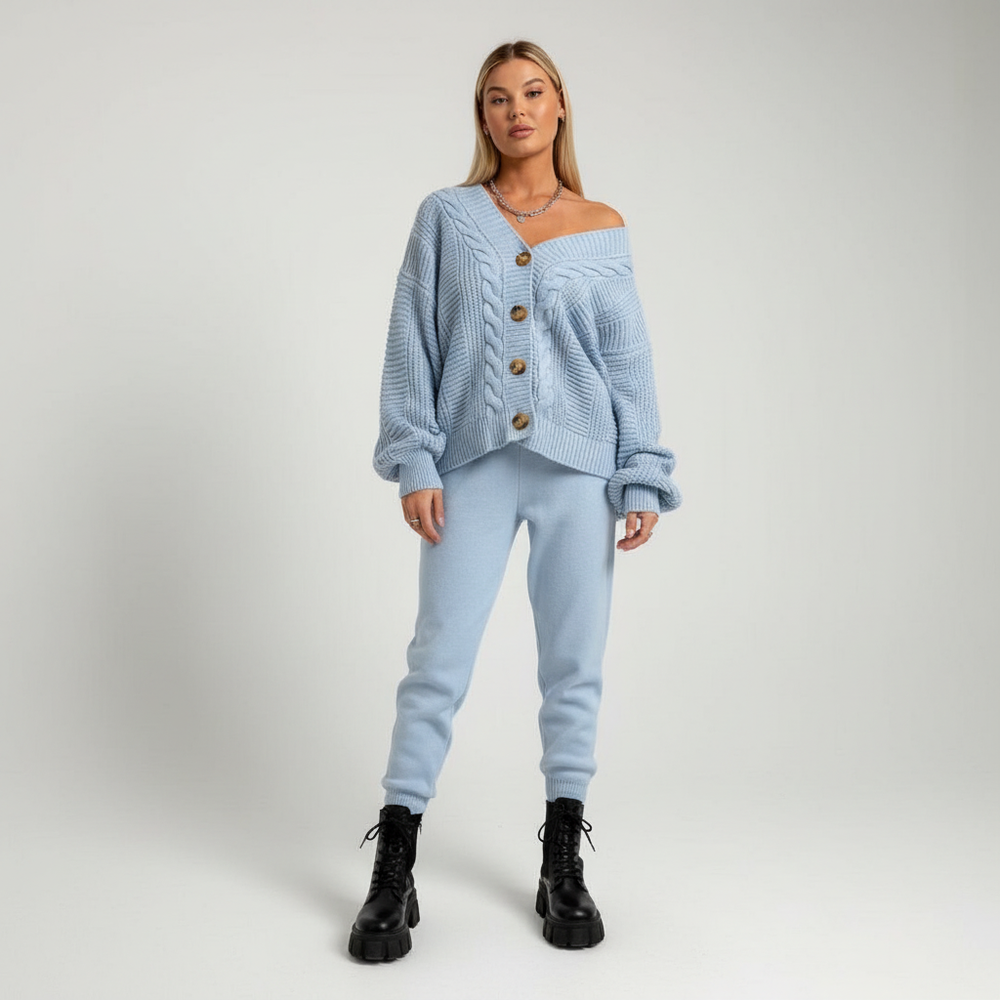 Cable Knit Cardigan With Button Placket - Naomi