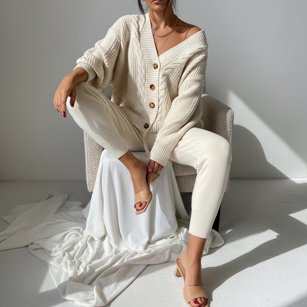 Cable Knit Cardigan With Button Placket - Naomi