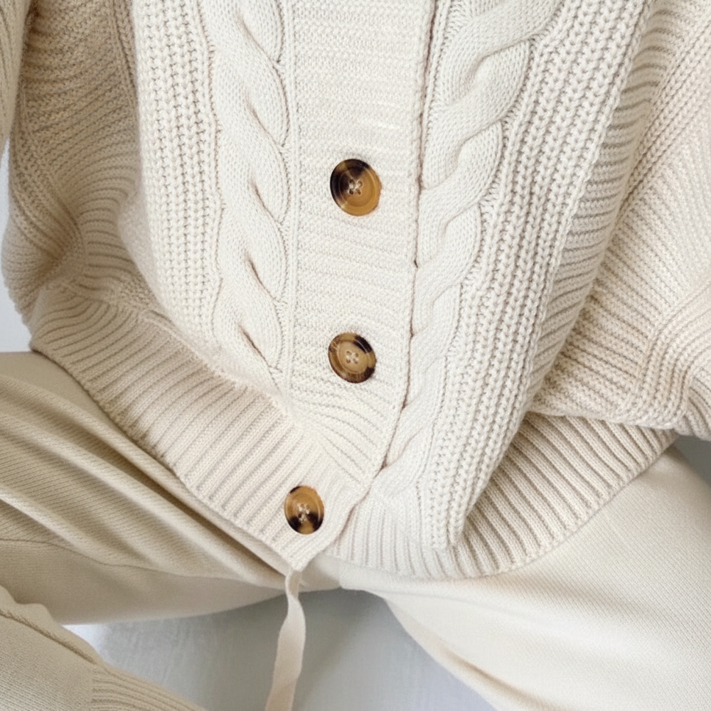 Cable Knit Cardigan With Button Placket - Naomi