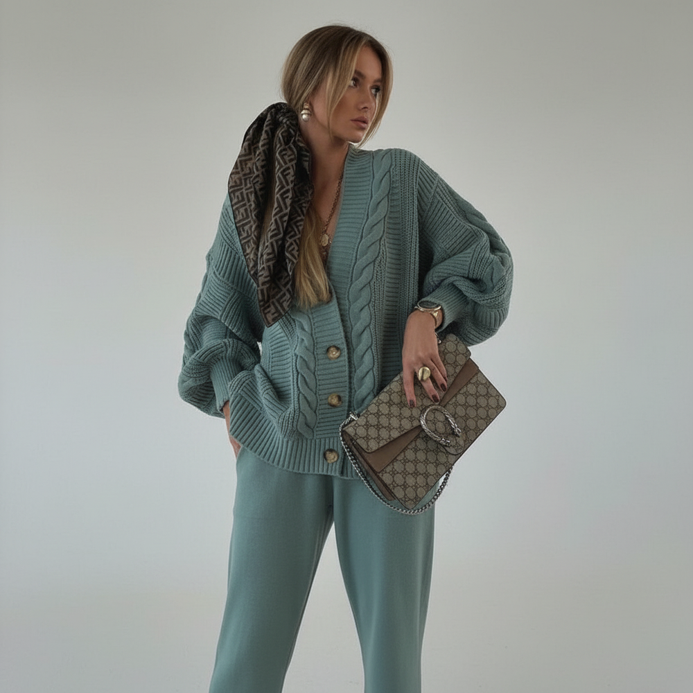 Cable Knit Cardigan With Button Placket - Naomi