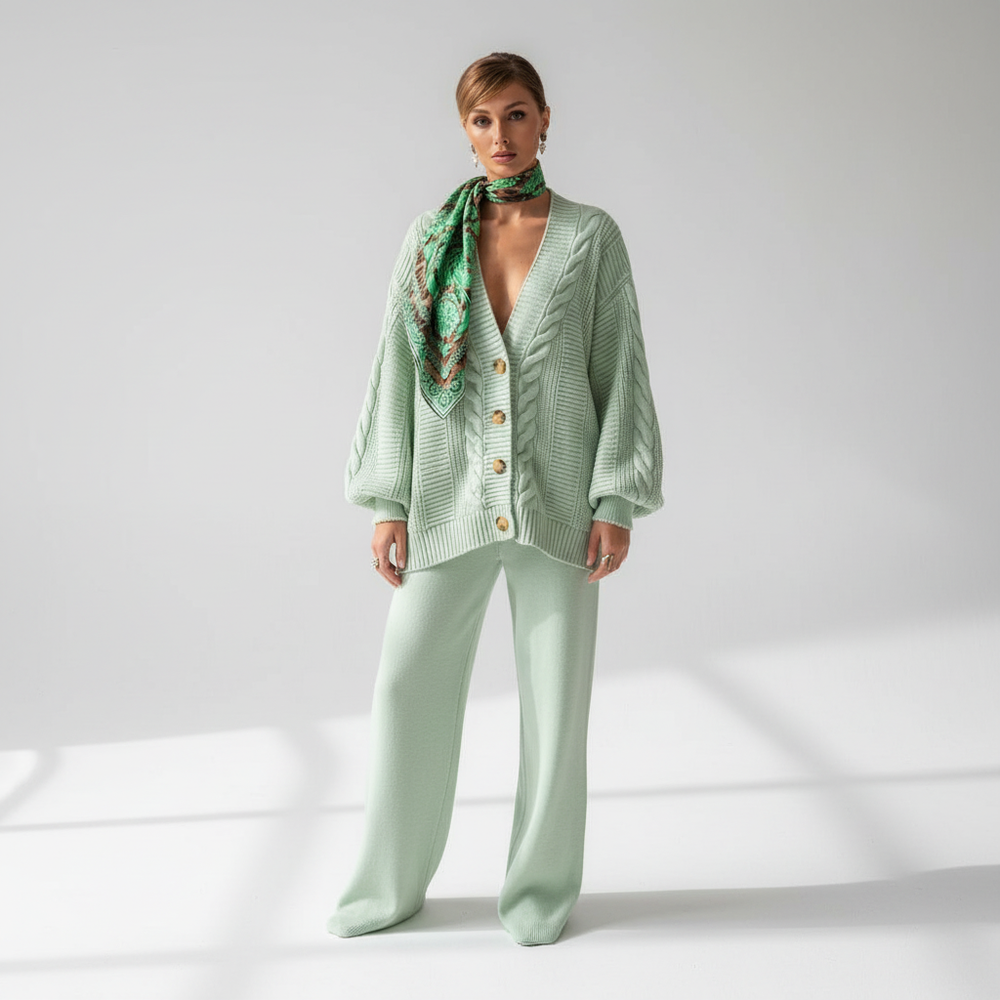 Cable Knit Cardigan With Button Placket - Naomi