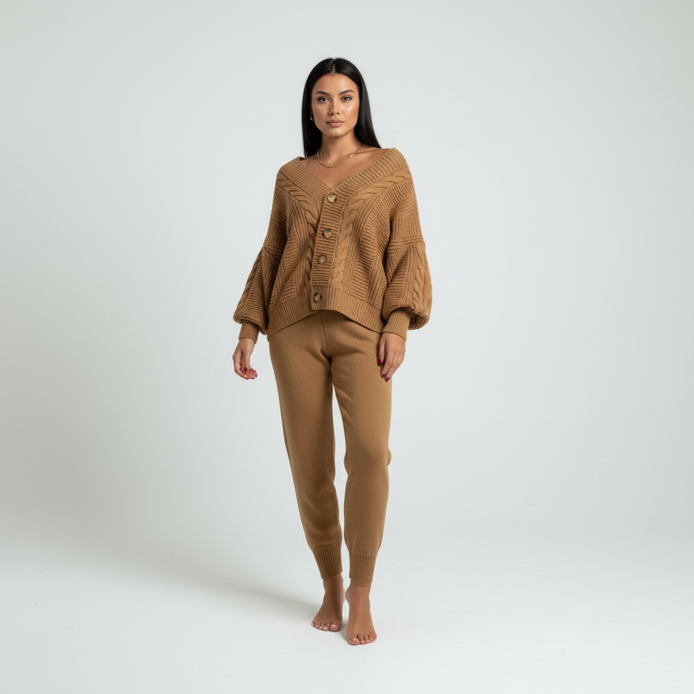 Cable Knit Cardigan With Button Placket - Naomi