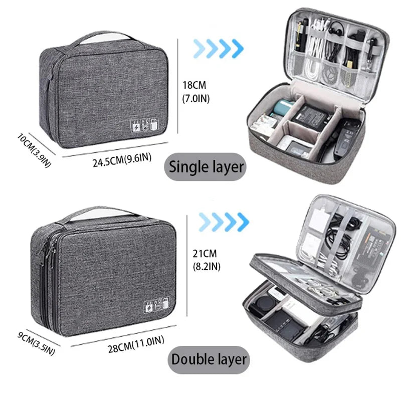 Travel Cable Organizer Bag – Water-Repellent Oxford, Dual-Layer Storage & 6 Colors