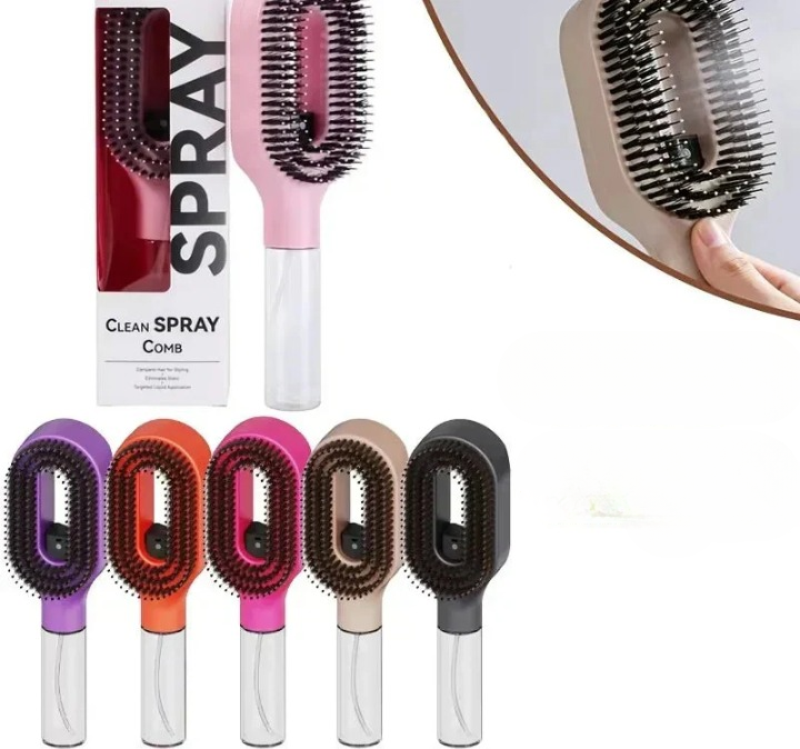 2-in-1 Spray Hair Brush – 50ml Mist Reservoir, Nylon Bristles & 5 Colors