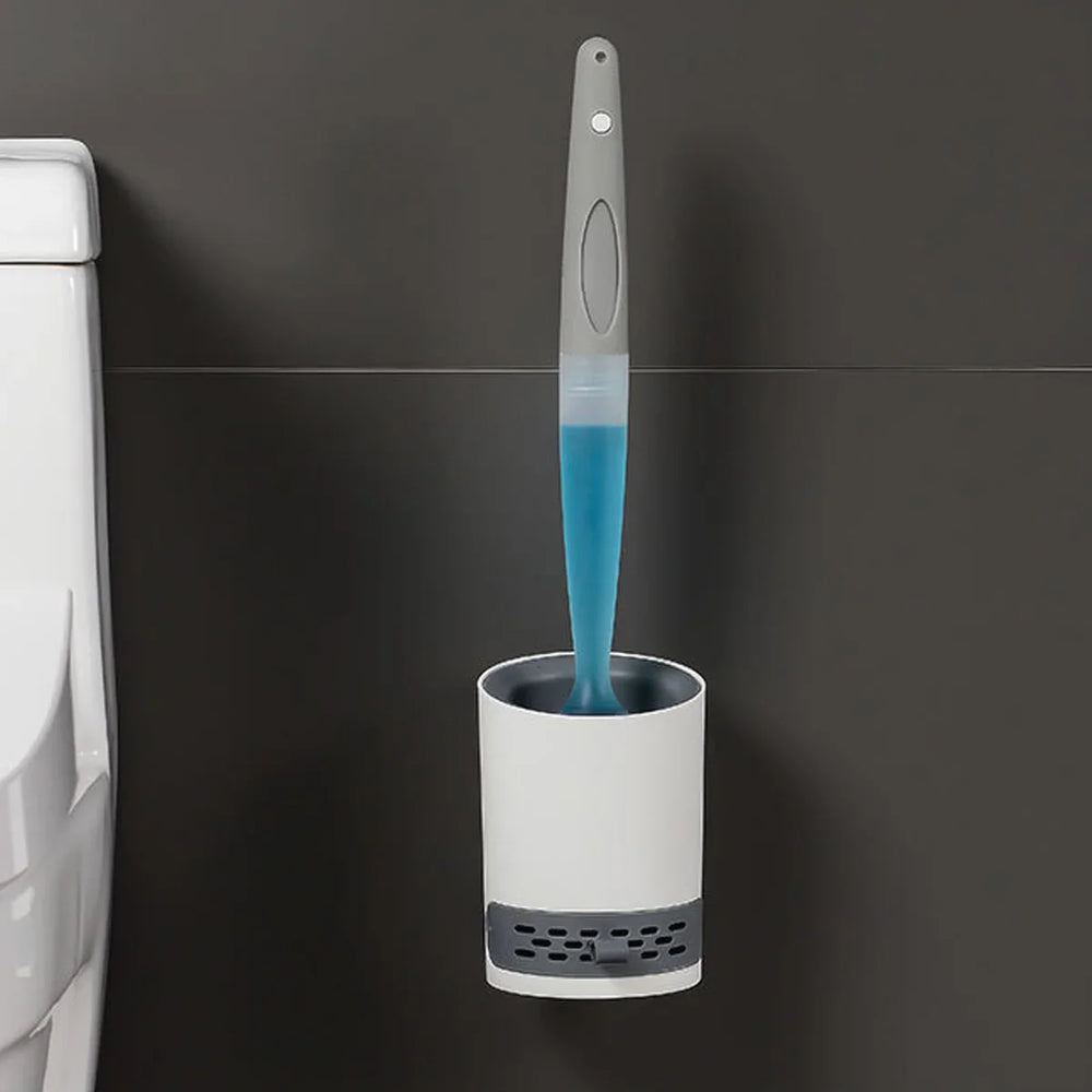 Silicone Toilet Brush with Soap Dispenser – Wall-Mounted Holder & Quick-Dry