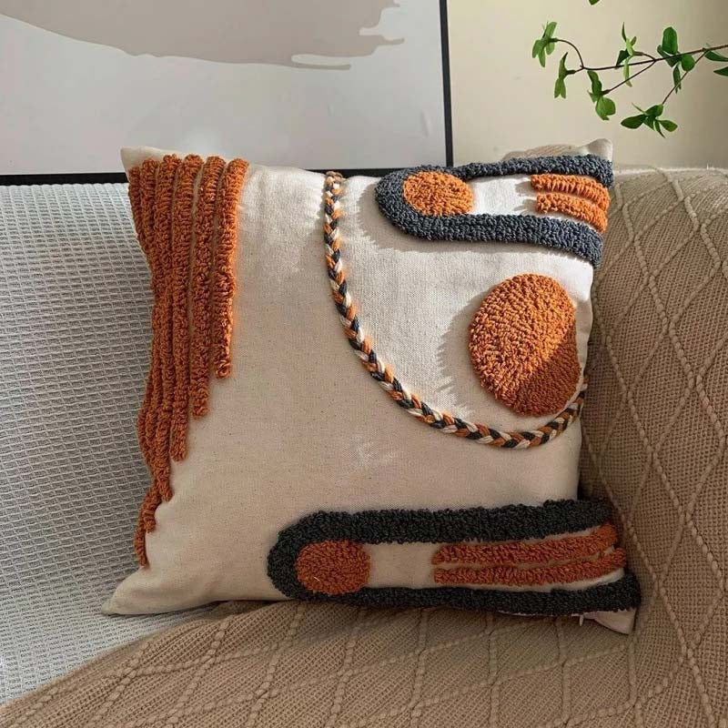 Tufted Throw Pillow – 45×45cm, Handwoven Texture & Geometric Pattern