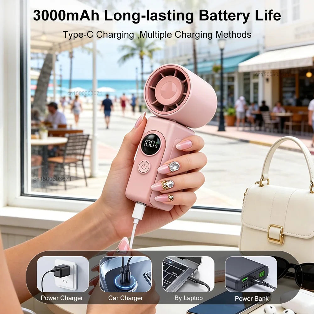 Portable Mini Clip Fan – 4 Speeds, LED Battery Display & USB Rechargeable