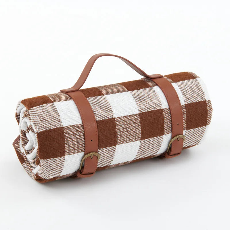 Waterproof Picnic Blanket – PEVA Backing, Foam Padded & Leather Carry Strap