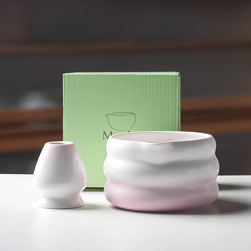 Japanese Matcha Bowl Set Green 550ml Ceramic with Spout for Tea Ceremony