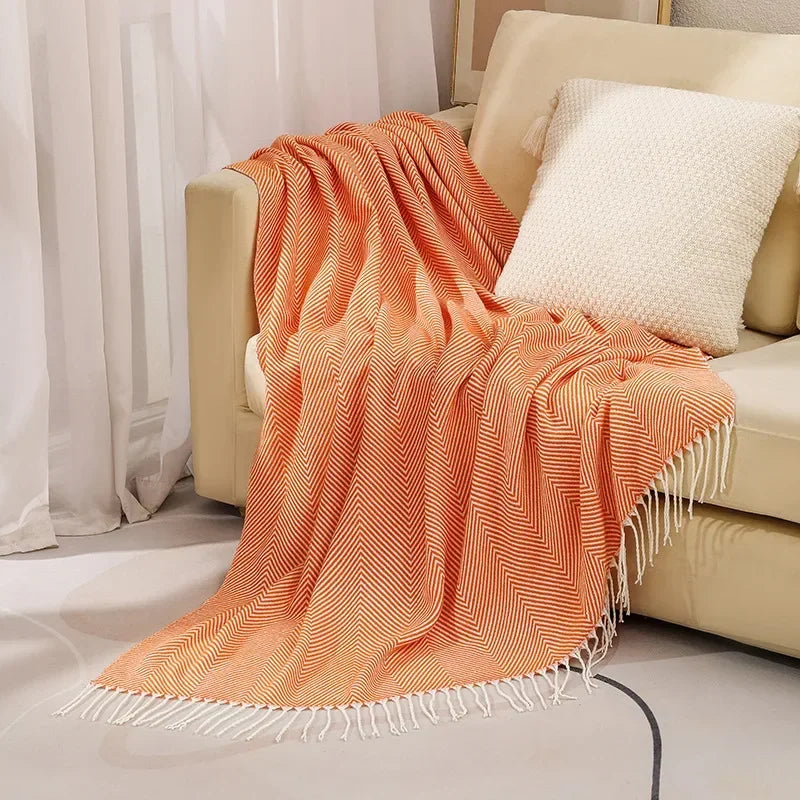 Striped Cotton Throw Blanket – 100% Cotton, Fringed, 127×172cm & 130×220cm