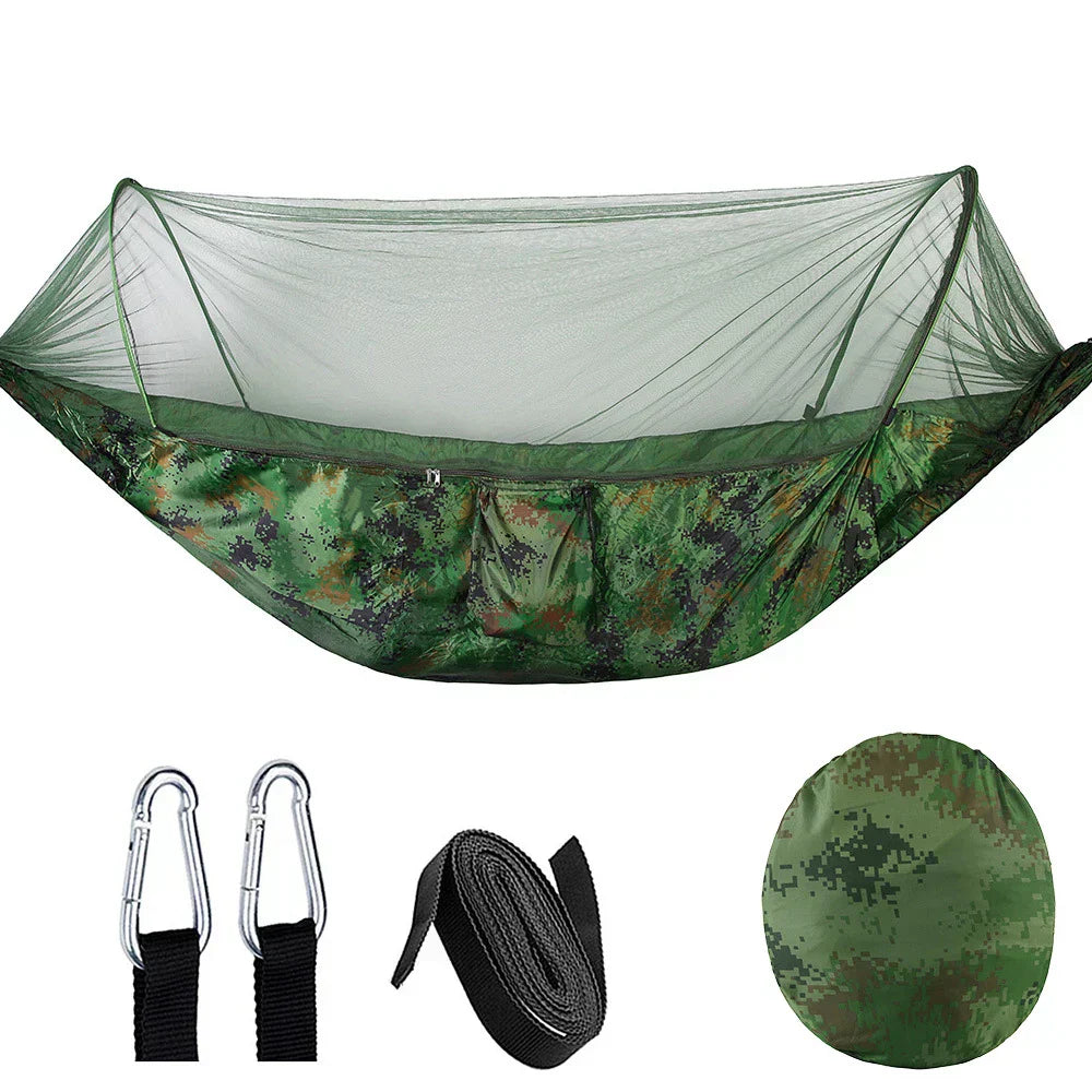 Camping Hammock with Mosquito Net – 210T Parachute Nylon, 200kg Capacity & 260×140cm