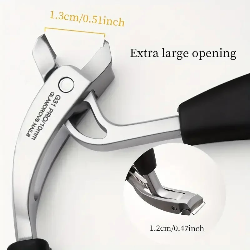 Wide-Jaw Nail Clipper – Stainless Steel, Splash Guard & Curved Blade