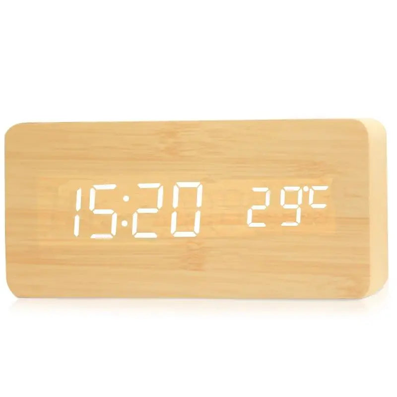 Wooden LED Alarm Clock – Temperature Display, USB/Battery & Adjustable Brightness