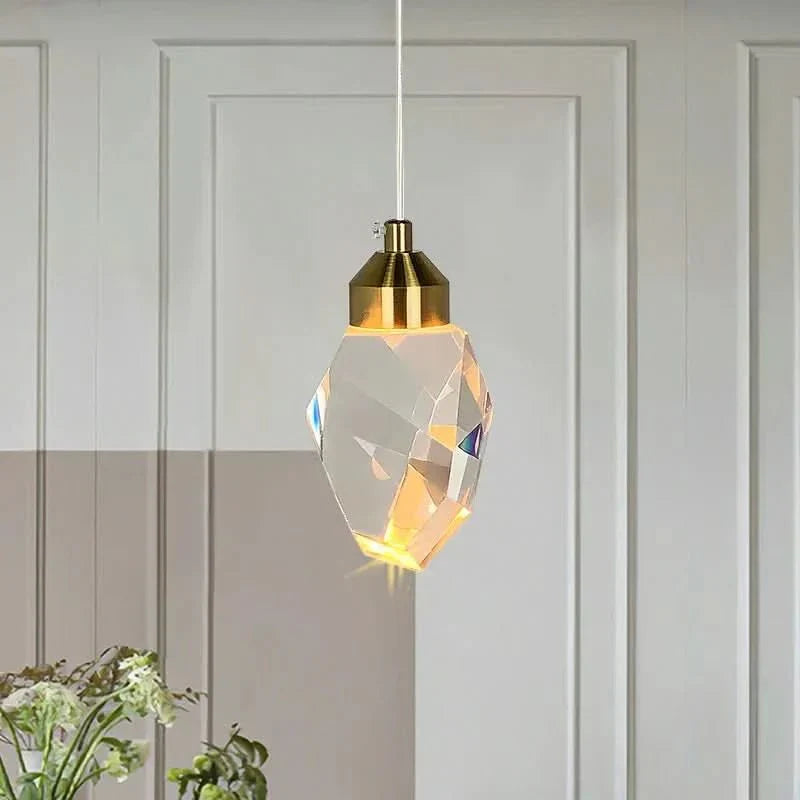 Crystal LED Pendant Light – Faceted K9 Shade, Gold Finish, Warm & Cool White