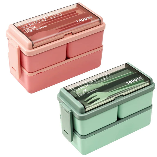 Bento Box – Double Layer, 1400ml Capacity & Microwave Safe