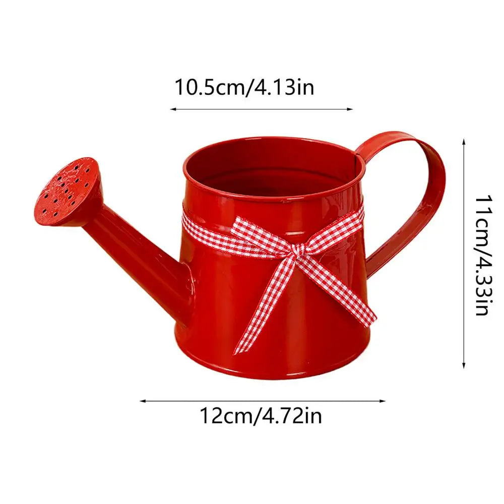 Decorative Metal Watering Can – Painted Steel, Perforated Rose Spout & Ribbon Bow