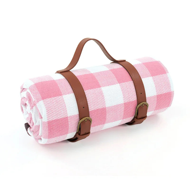 Waterproof Picnic Blanket – PEVA Backing, Foam Padded & Leather Carry Strap
