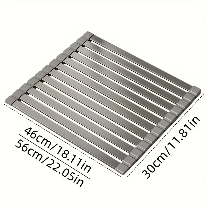 Roll-Up Sink Drying Rack – Aluminum, Heat-Resistant & 46/56cm Sizes