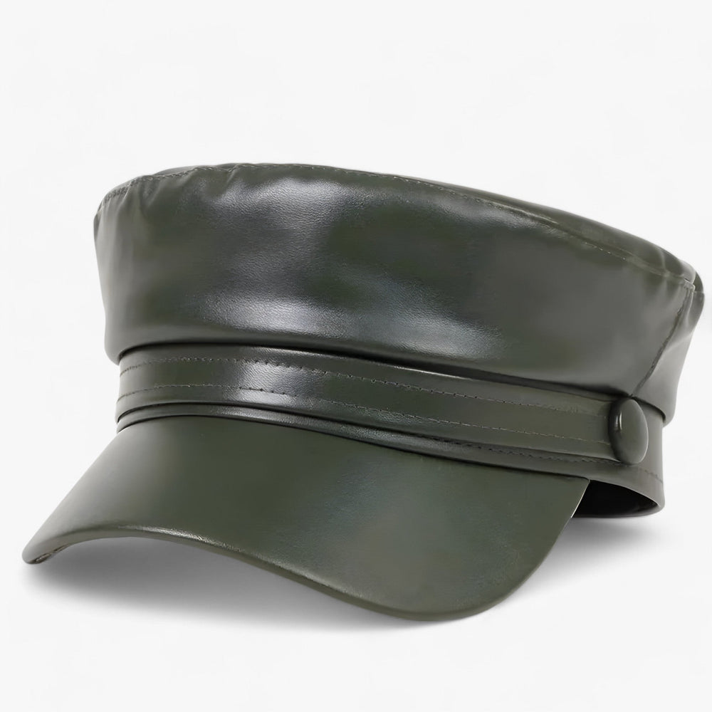 Octagonal Leather Flat Cap – Unisex, PU Leather & Adjustable Newsboy Fit