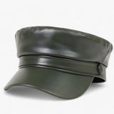 Octagonal Leather Flat Cap – Unisex, PU Leather & Adjustable Newsboy Fit