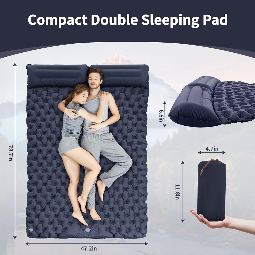 Double Air Mattress – Built-In Foot Pump, Attached Pillows & 120×199cm
