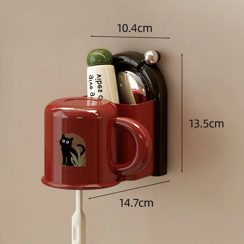 Wall-Mounted Toothbrush Holder with Cup – Suction Mount, ABS & No-Drill