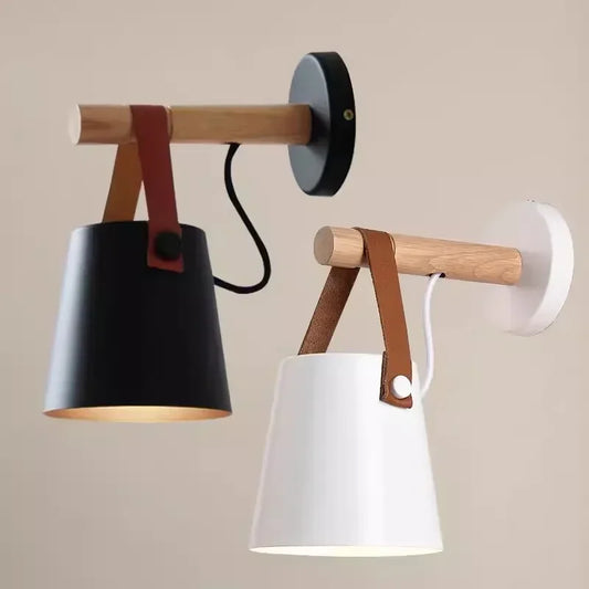 Wall Lamp – Wood and Leather Design, Nordic Style & Hanging Bedside Light