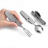 Optimized Product Title: **Multifunktionales Klappbares Campingbesteck – Gabel, Löffel, Messer & Flaschenöffner in Einem – Ideal für Outdoor-Aktivitäten und Reisen**