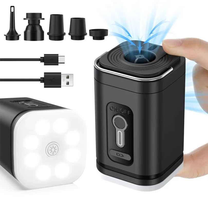 Mini Electric Air Pump – USB-C Rechargeable, 200L/min, 5 Nozzles, Inflate & Deflate