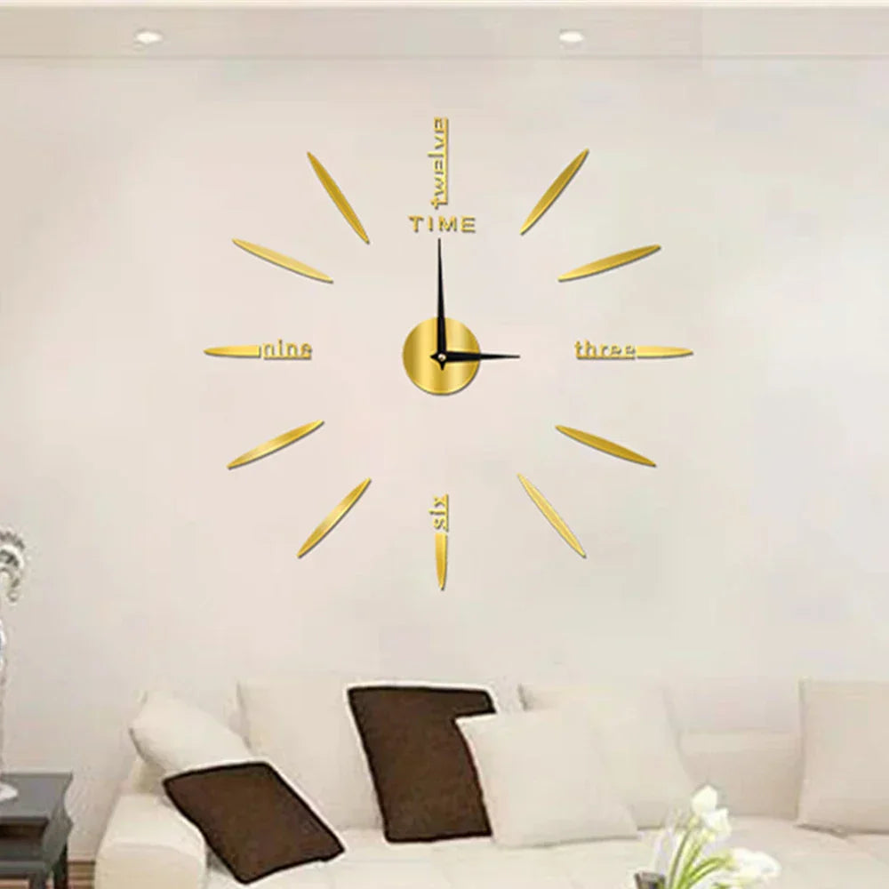 3D Acrylic Wall Clock – Self-Adhesive, Quartz Movement & Up to 130cm