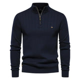 Men's cotton knit sweater with zipper & stand-up collar – Ardel