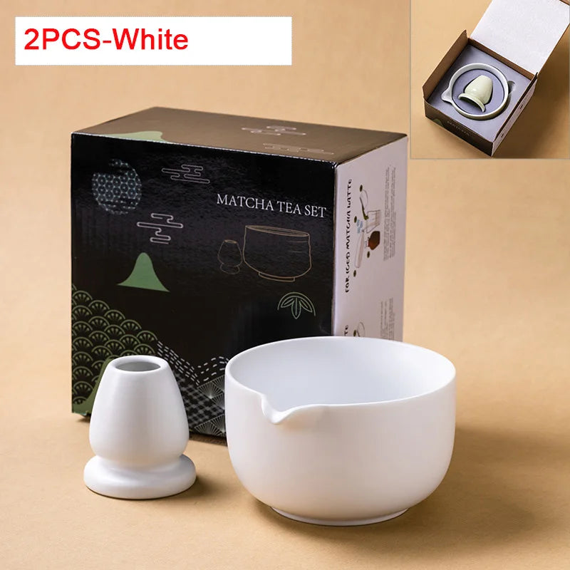 Japanese Matcha Bowl Set Green 550ml Ceramic with Spout for Tea Ceremony
