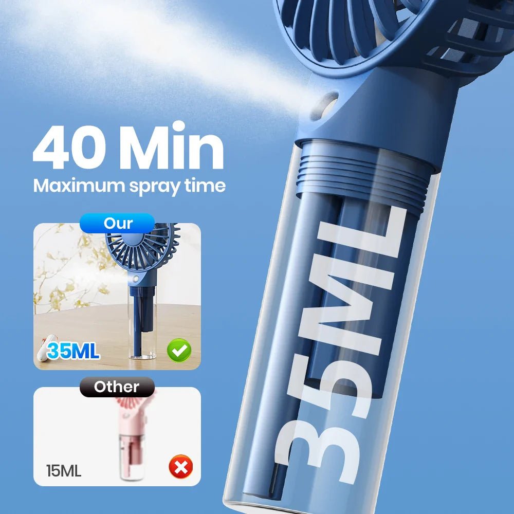 Mini Handheld Misting Fan – 2000 mAh Battery, 3 Speeds & Brushless Motor