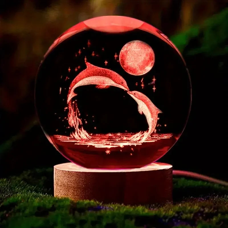 3D Laser-Engraved Crystal Glass Sphere with Color-Changing LED Base - Stunning Decorative Art Piece
