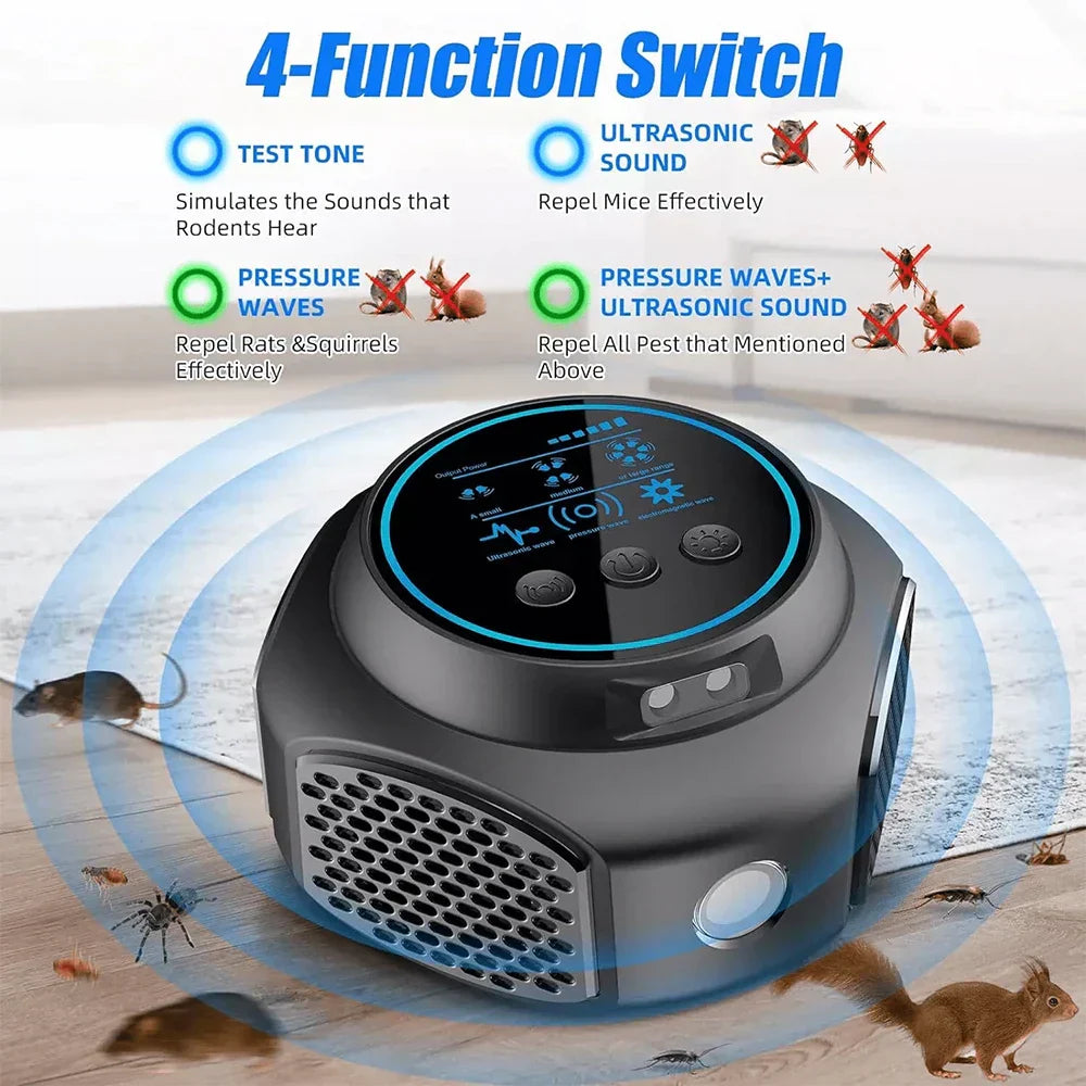 Ultrasonic Rodent Repeller – Plug-In, 4 Modes & 362m² Coverage for Mice & Rats