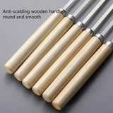 Wooden Handle BBQ Skewers – 304 Stainless Steel, Wide Flat Blade & Set of 10