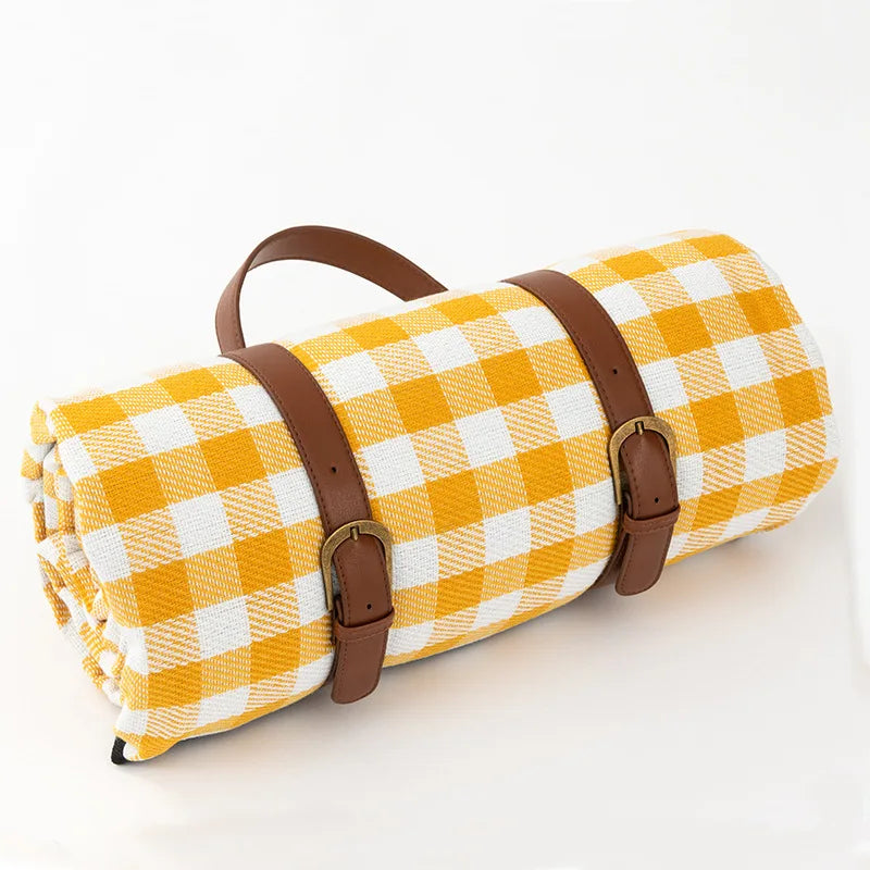Waterproof Picnic Blanket – PEVA Backing, Foam Padded & Leather Carry Strap
