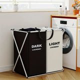 TriSort | Multi-Section Laundry Hamper | Foldable Clothes Basket with Compartments