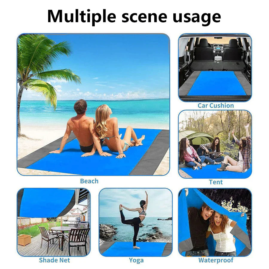 Sand-Free Beach Mat – Waterproof, 200×210 cm & Carry Bag with Stakes
