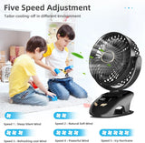 Clip-On Desk Fan – 6000 mAh Battery, 5 Speeds, 90° Tilt & LED Display