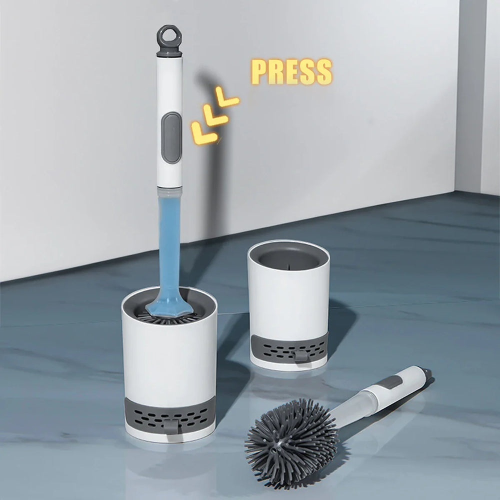 Silicone Toilet Brush with Soap Dispenser – Wall-Mounted Holder & Quick-Dry