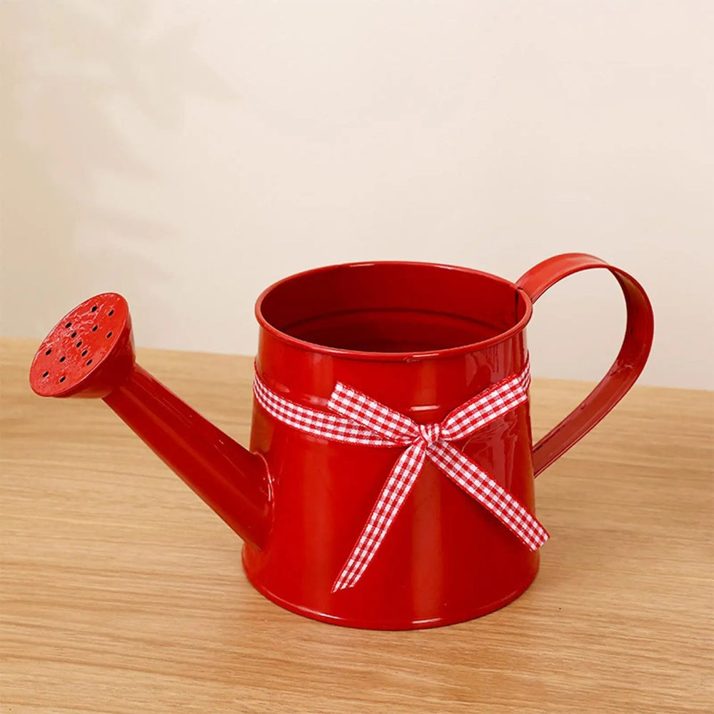 Decorative Metal Watering Can – Painted Steel, Perforated Rose Spout & Ribbon Bow