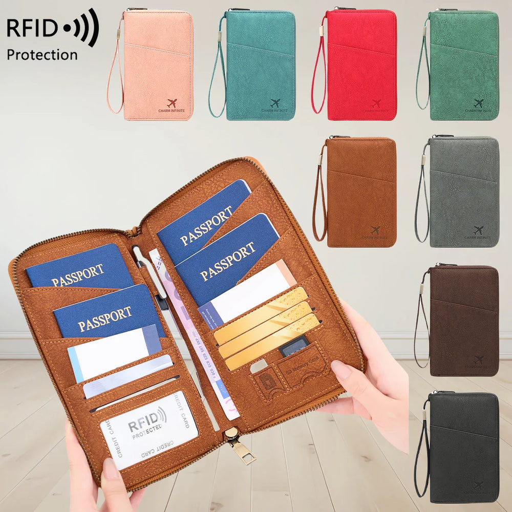 RFID Passport Organizer – Faux Leather, Holds 4 Passports & Zip Closure
