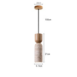 Wabi-Sabi Travertine & Wood Pendant Light | Japanese Minimalist Bedside Lighting