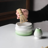 Japanese Matcha Bowl Set Green 550ml Ceramic with Spout for Tea Ceremony