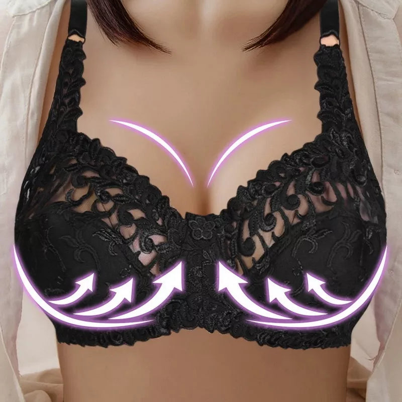 Embroidered Lace Plus-Size Push-Up Bra for Enhanced Support & Style