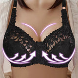Embroidered Lace Plus-Size Push-Up Bra for Enhanced Support & Style