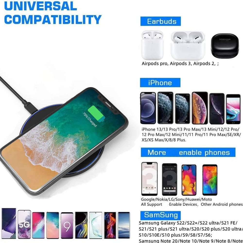 Wireless Charging Pad – 30W Fast Charge, Qi Compatible & LED Ring