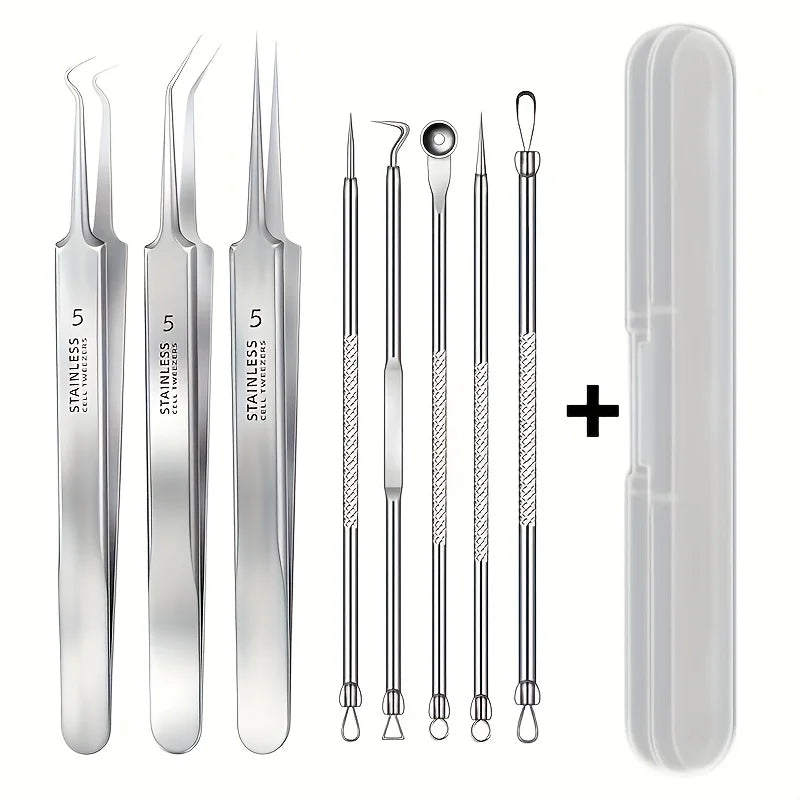 Blackhead Remover Tool Set – 8-Piece Stainless Steel & Storage Case