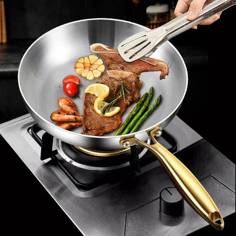 316 Stainless Steel Frying Pan – 7-Ply Uncoated, Gas & Induction Compatible